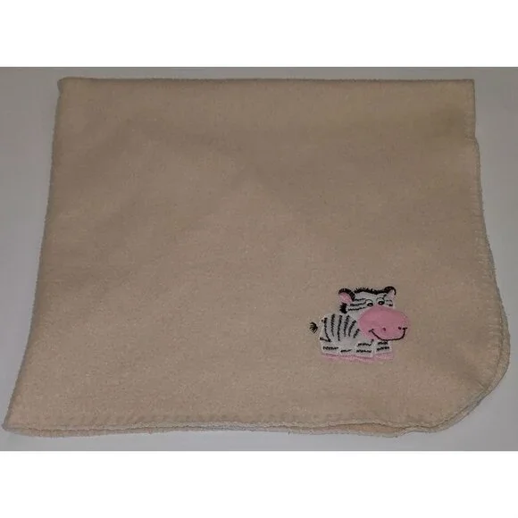 Zebra Tan Fleece Baby Blanket Lovey Security Thin Brown Black White Pink