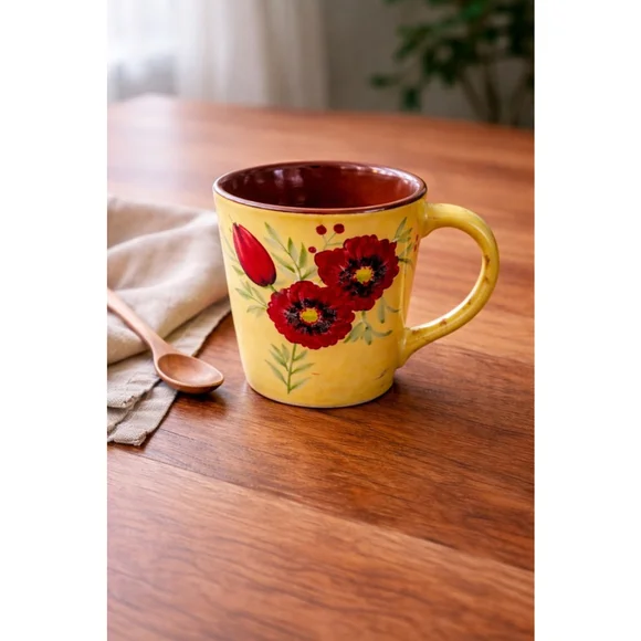 Hand Painted Yellow Floral Coffee Mug | Poppy & Tulip | Cottagecore