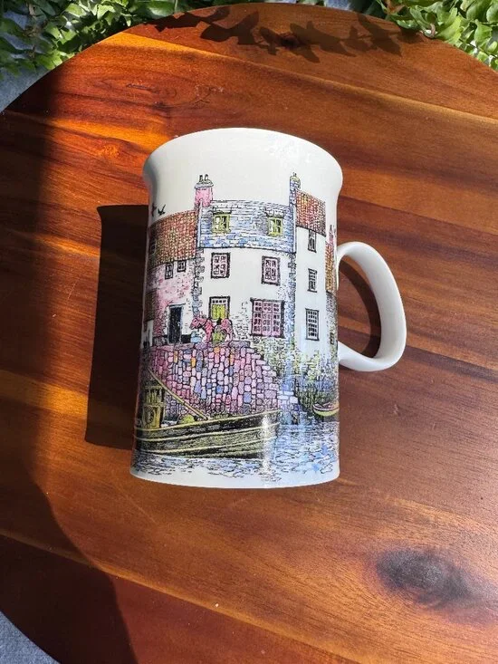 Vintage Dunoon Sue Scullard Cottages Fine Bone China Mug, British Harbor