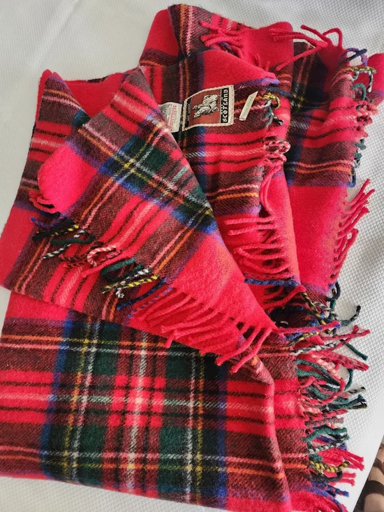 Scotland Wool Tartan Fringe Blanket Scarf - Red Plaid
