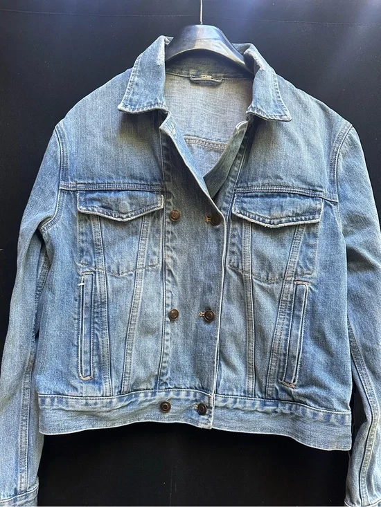 Free People Oversized Double Breasted Blue Denim Jacket
