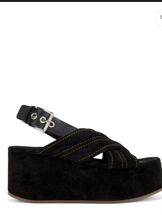 Free People Beach Party Platform Sandal in Black Suede Size 7.5