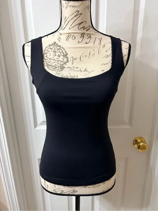 Free People Intimately Square Neck Wide Strap Basic Black Tank Top Size Small