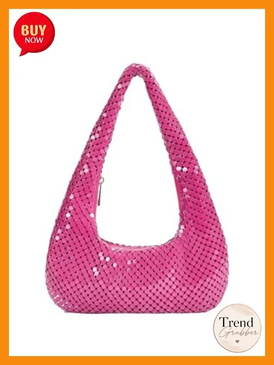 Metallic Glitter Sequin Hobo Evening Handbag with Zipper