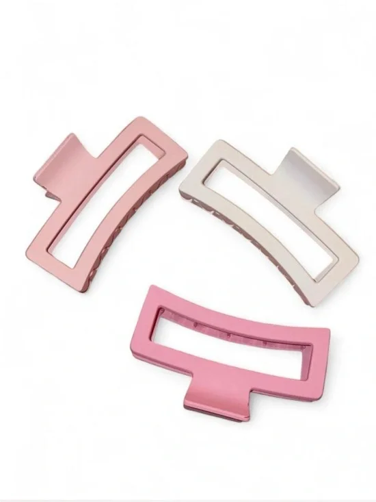 Set of 3 Matte Geometric Hair Claws - Pink + Blush + Cream