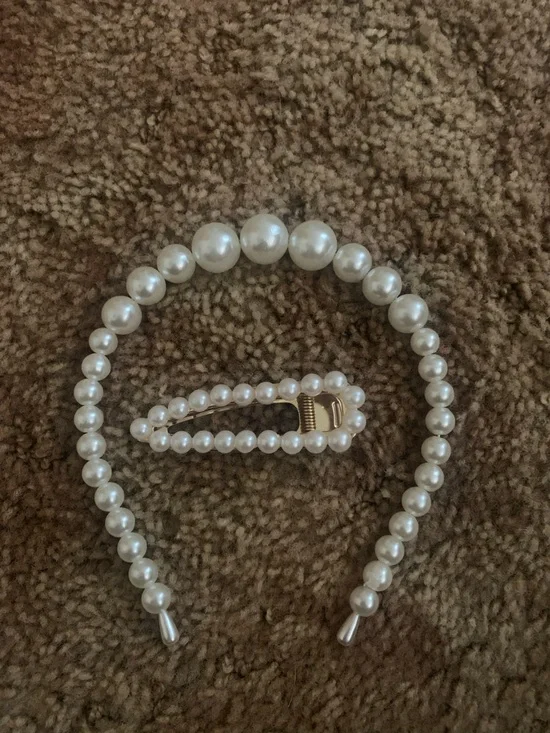 Gold-Tone Pearl Headband and Hair Clip Set