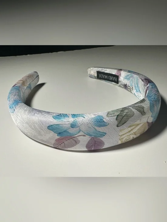 Floral Padded Headband | Blue & Lavender Satin Hair Accessory