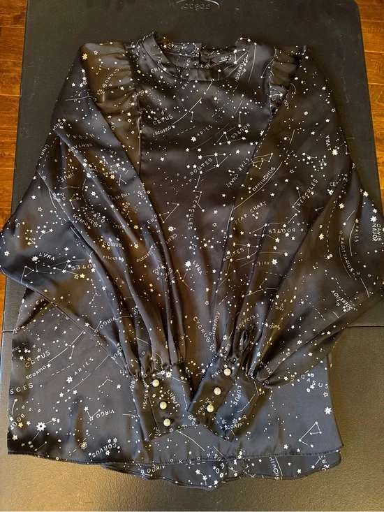Zara Black Star & Constellation Print Blouse