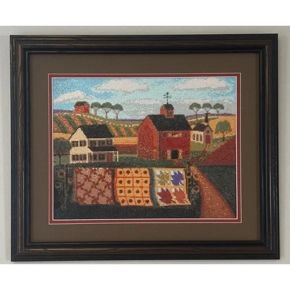 Framed Diamond Dot Art Farm Barn Quilt Country Wall Decor Folk Art 21x25