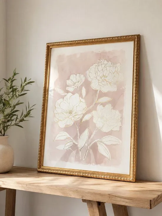 Framed Floral Wall Art Gold Frame Pink Botanical Print