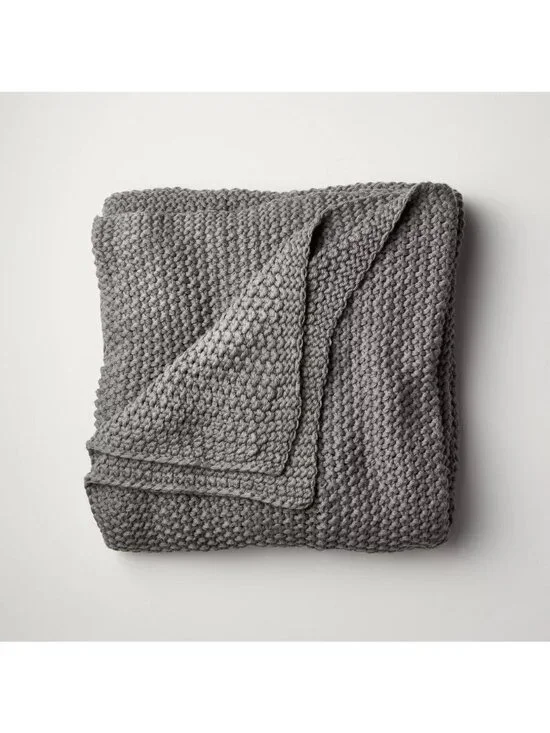 Casaluna King Size Chunky Sweater Knit Bed Blanket Dark Gray 108