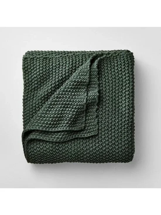 Casaluna King Size Chunky Sweater Knit Bed Blanket Dark Teal 108