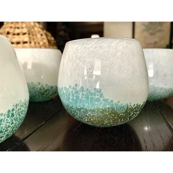 4 West Elm Mexican Glass Votive Candle Holders Recycled Confetti Frit Coastal