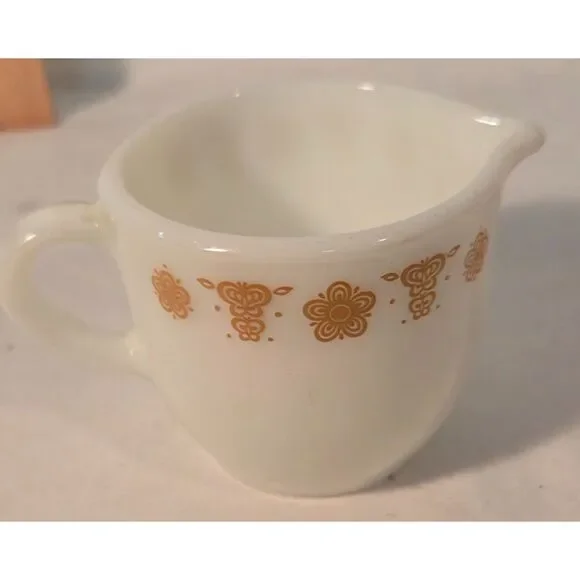 Vintage Pyrex Woodland Creamer Brown Floral Milk Glass 1970s Corning