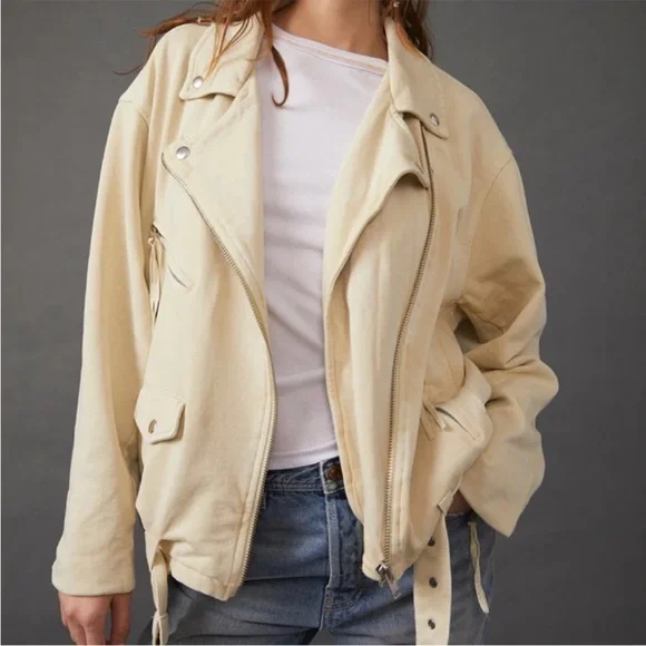 EUC Free People Rebel Moto Jacket Vanilla Cream Size Large Retail $198.00