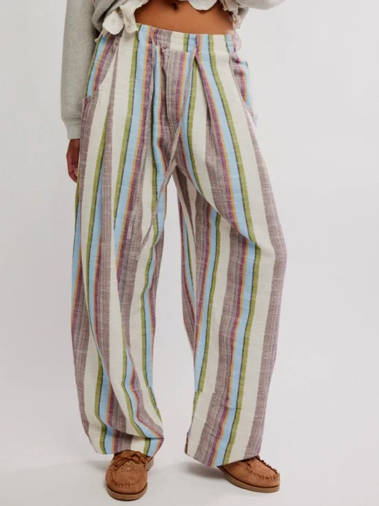 Free People Days End Linen Striped Pull On Pants