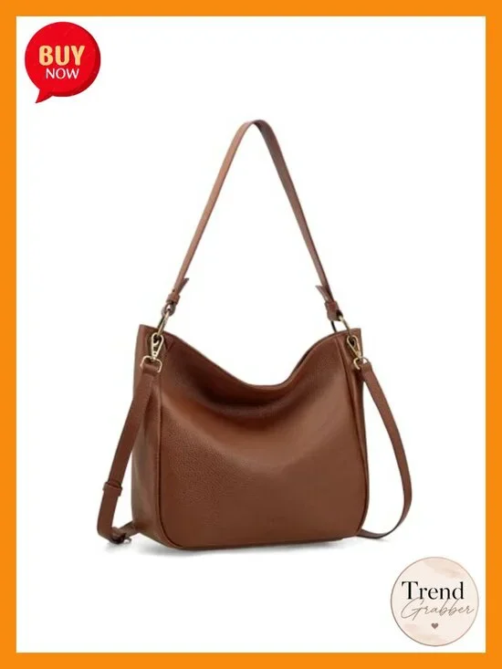 Genuine Leather Hobo Crossbody Bag with 2 Detachable Straps