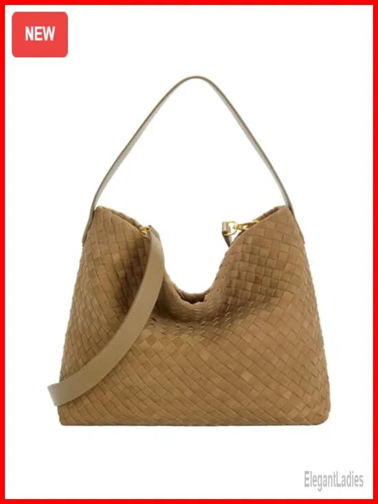 Woven Suede Hobo Bag - Slouchy Tote Shoulder Bag for Work Travel