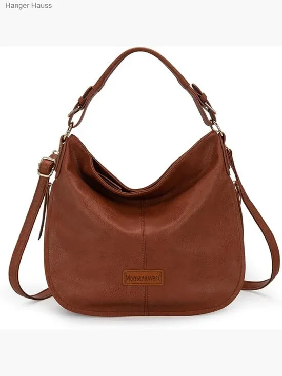 Vegan Leather Hobo Shoulder Bag with Zipper Pockets, Large Tote Purse