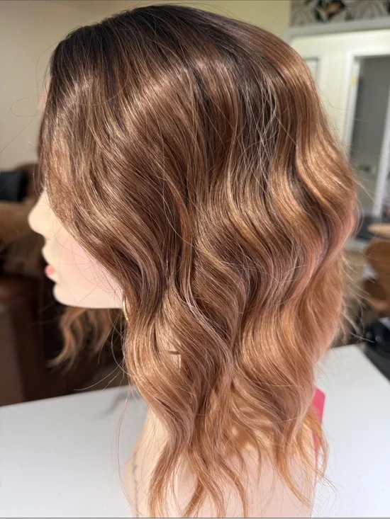 NWT Hair Topper 13” Wavy Center Part, Ombre, Brown HoneyCarmel gold balayage wig