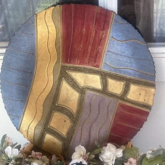 Signed Fabulous detail Very large decorative paper disk or dish or wall hanging
