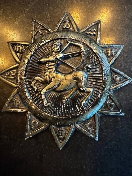 Vintage 1969 E. MESA Cast Aluminum Zodiac Sunburst Wall Plaque - SAGITTARIUS
