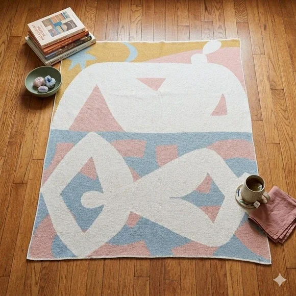 Slowdown Studio‎ Abstract Graphic Woven Throw Blanket Pink Blue Mustard 62x49