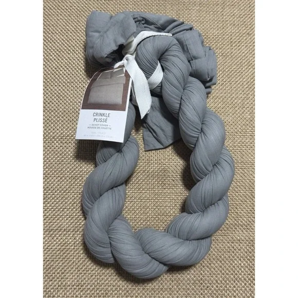 West‎ Elm Gray Crinkle Plisse Duvet Cover TWIN Gray New Bedding