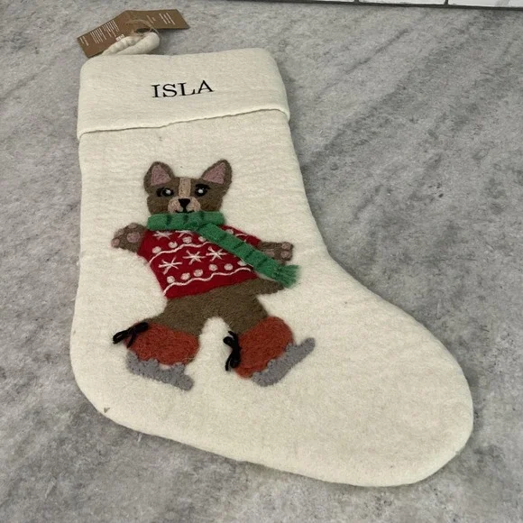 Christmas Stocking West Elm White Felt Holiday Decor Ice Skate Isla