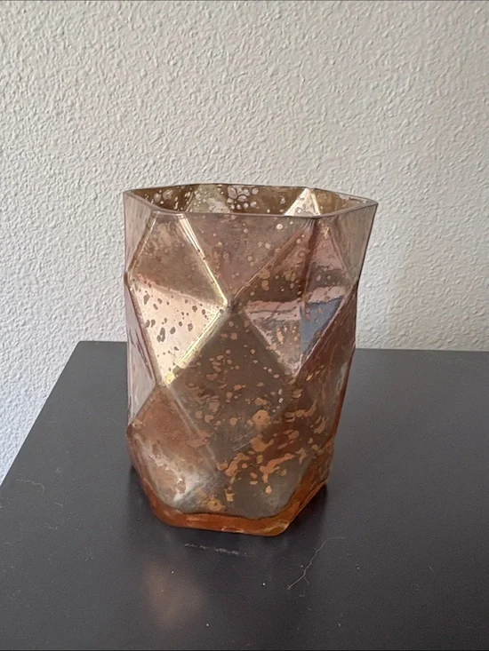 Preowned West Elm Geometric Amber Glass Votive Holder - Home Accents