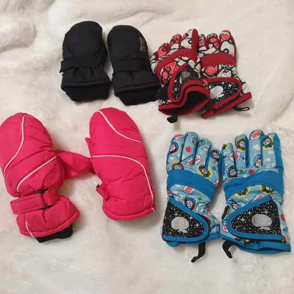 Kids Winter Gloves and Mittens Set - Pink, Blue, Black, Red