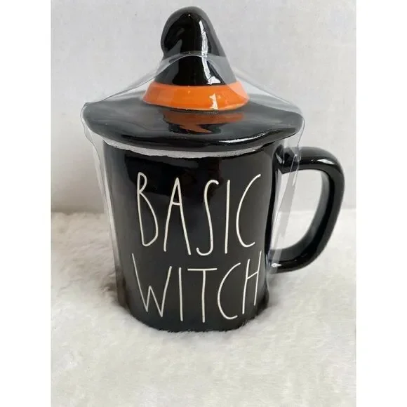 Rae‎ Dunn BASIC WITCH Black Topper Hat Mug Orange