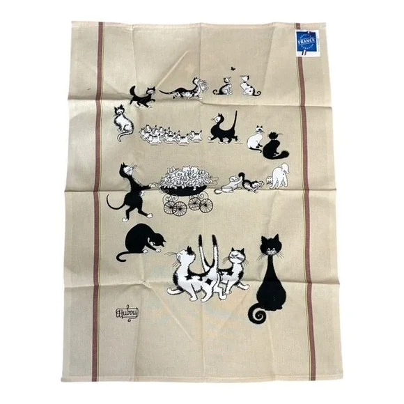 Vintage Hubou French Cats Theme Kitchen Tea Towel Decorative Accessory France