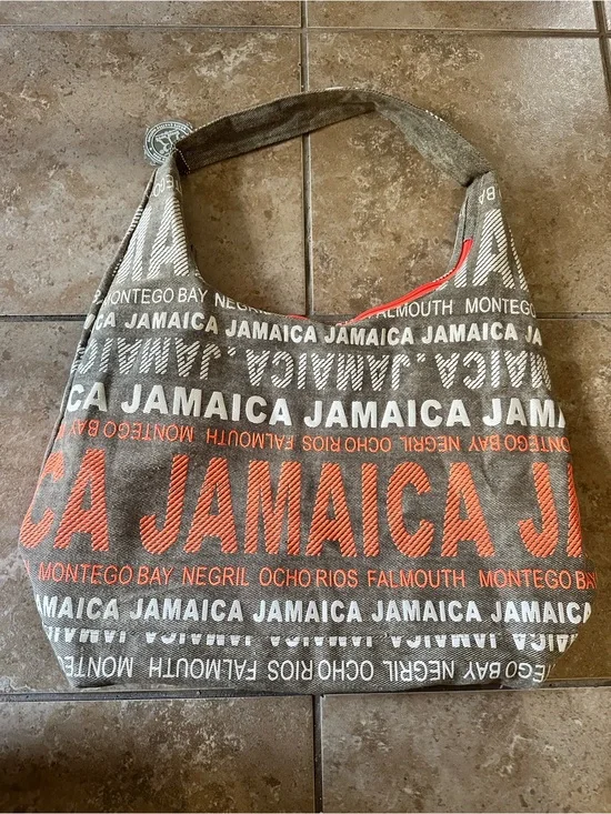 Robin Ruth Canvas Tote in Coral & Gray with Gold Logo