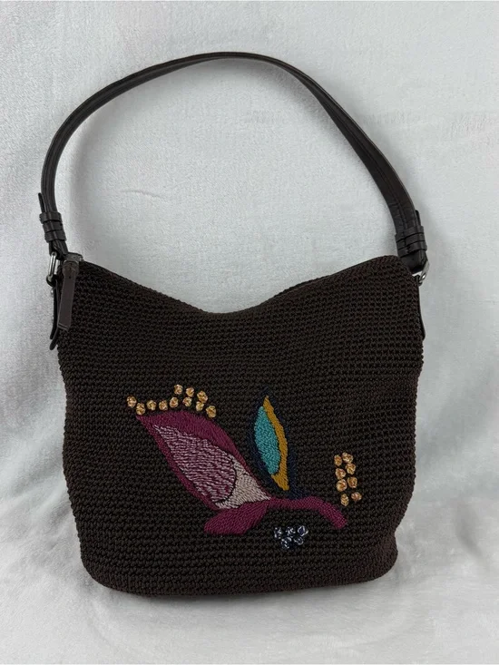 The Sak Sequoia Coffee Leaf Woven Hobo Shoulder Bag Brown Zip Top Purse