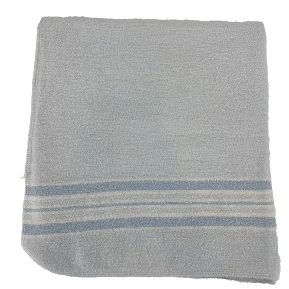 Vintage Hospital Baby RECEIVING BLANKET Blue w White Stripes‎ Flannel