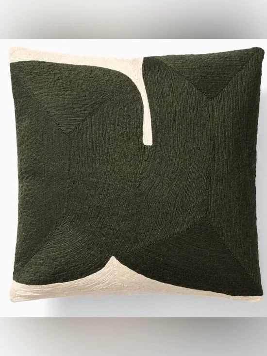 West Elm Olive and Cream Textured Throw Pillow