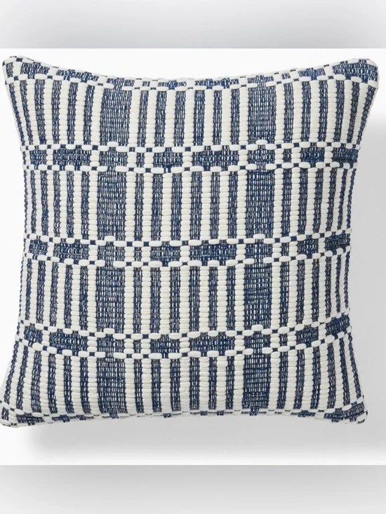 West Elm Navy and White Woven Geometric Throw Pillow