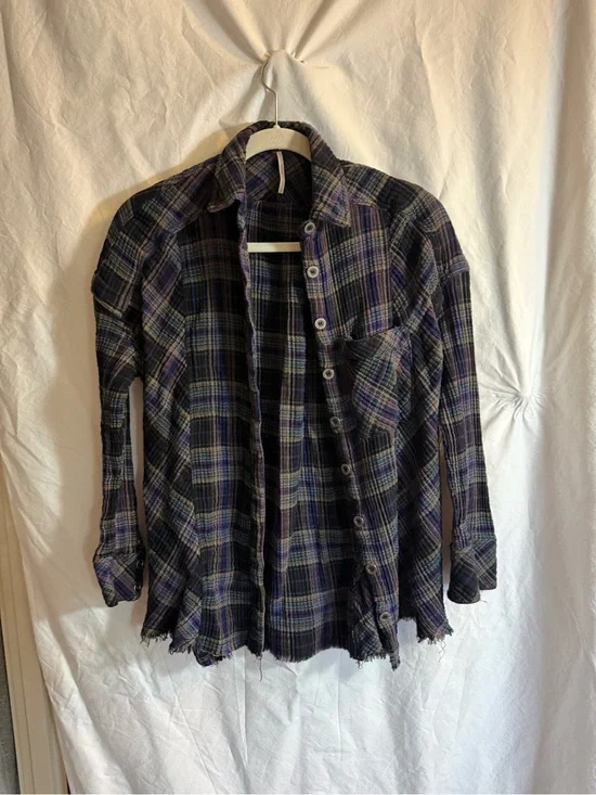 Free People Plaid Button-Up Shirt - Purple & Black Size S