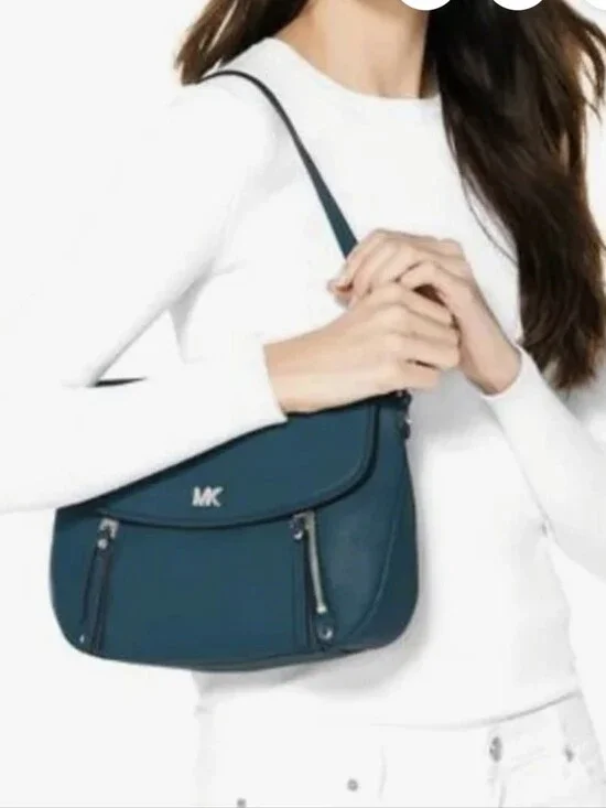 MICHAEL KORS Evie Luxe Teal Pebble Leather Flap Shoulder Bag Crossbody NWT