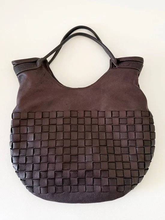 Civico 93 Bag Woven Leather Hobo Saddle Chic Boho Brown Medium