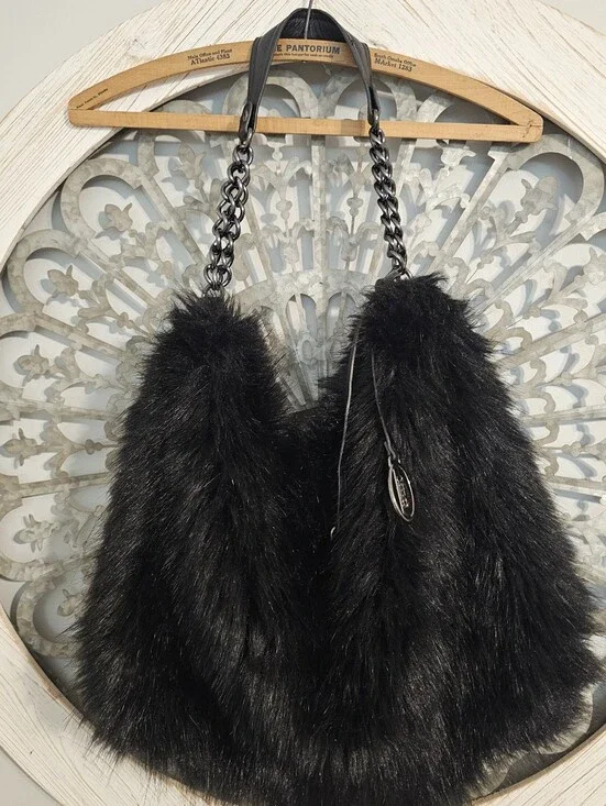 Carlos By Carlos Santana.  Black Faux Fir Bag