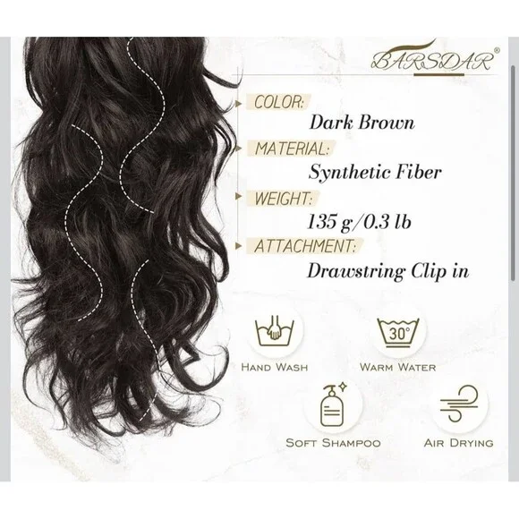 BARSDAR Tape-In BARSDAR Claw Clip Ponytail Extension  Curly Wavy Dark Brown