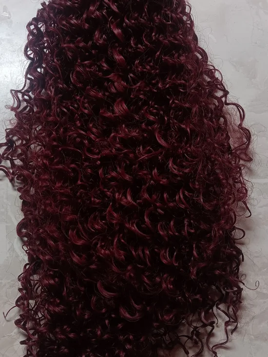 Deep Burgundy Curly Women's  Pony Tail Claw Clip Vibrant Wine Red