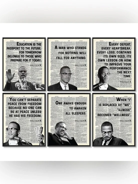 Motivational Malcolm X Wall Art Set -Vintage Newspaper Style