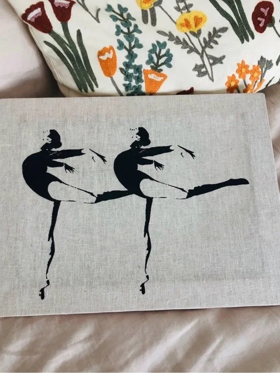 Minimalist Ballet Dancer Silhouette Canvas Wall Art Decor Cream/Black