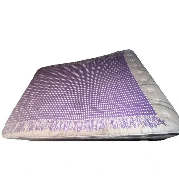 purple white crochet afghan throw‎ blanket 68 X 53 Inches w/Tassels Reversible