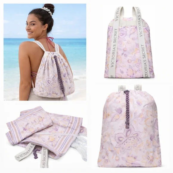 Victoria’s Secret Floral Packable‎ Blanket Backpack 63x36 Plush Throw