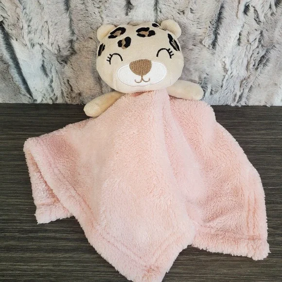 Baby Gear Pink Tan Leopard Cheetah Lovey Security Blanket Plush Baby Toy‎ 14x14