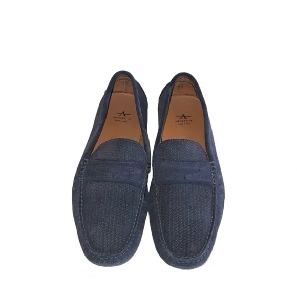 Aquatalia Bruce Weatherproof Navy‎ Blue Woven Leather Suede Driving Loafers 10.5